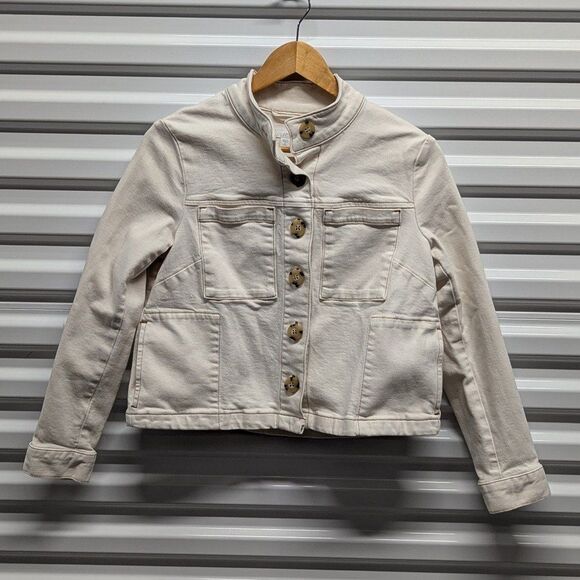 J. Jill Size Small Petite Cream Button Front Denim Jean Jacket - Picture 2 of 8